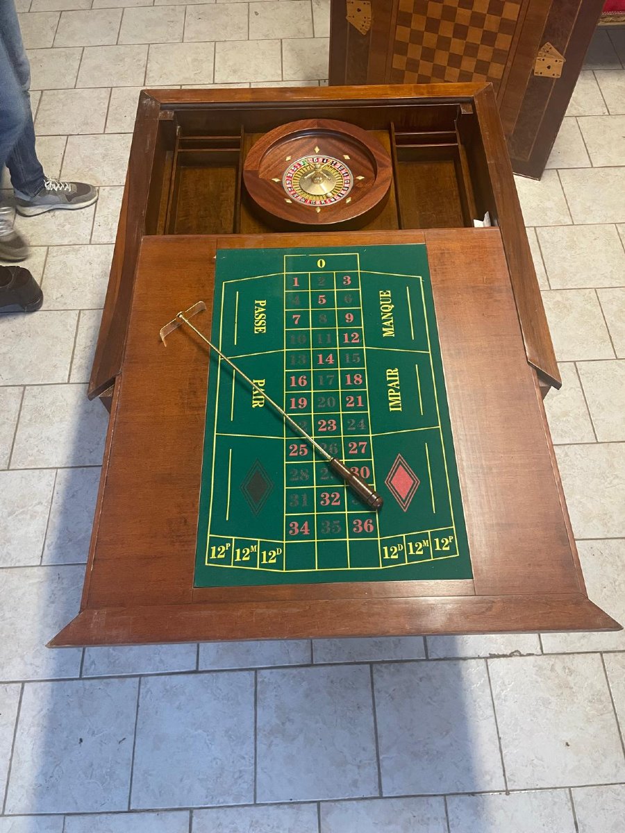 Table de jeu incrustée avec roulette-photo-5