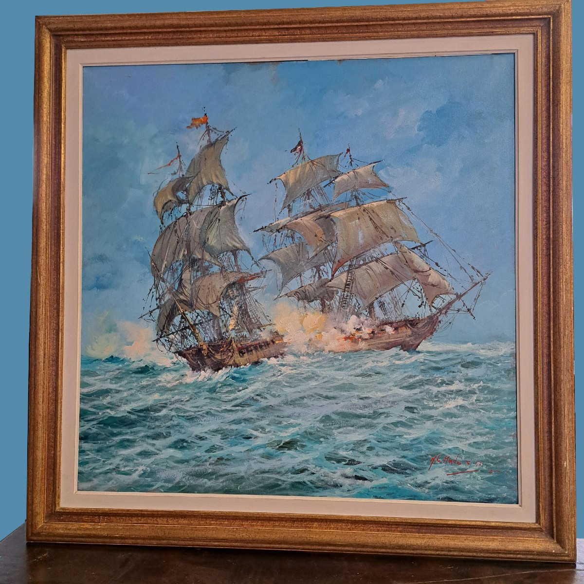  Norberto Martini, Bataille en haute mer, huile sur toile-photo-2