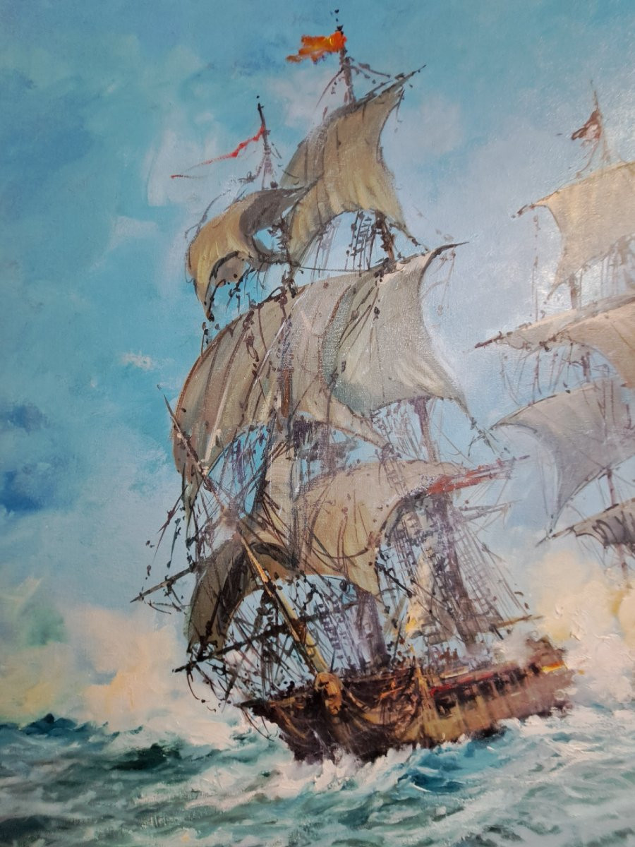  Norberto Martini, Bataille en haute mer, huile sur toile-photo-1