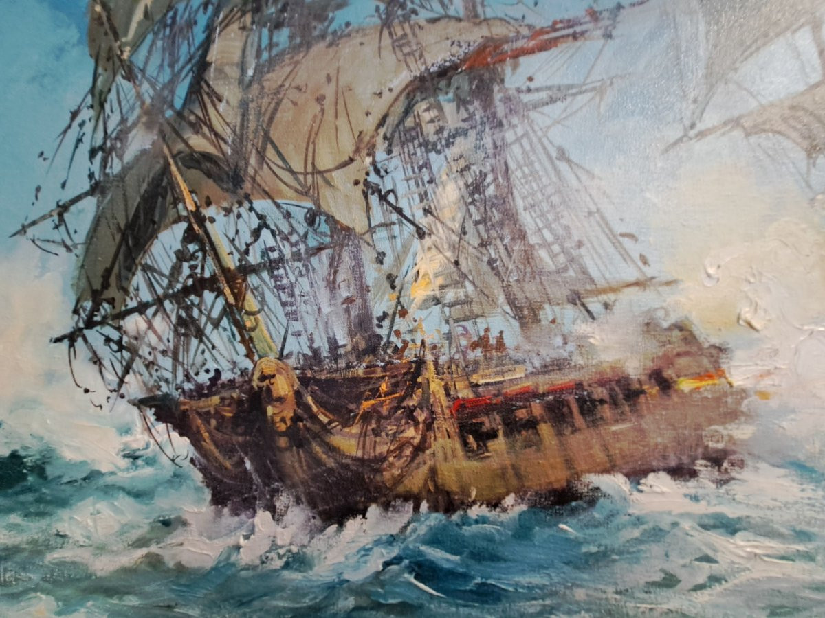  Norberto Martini, Bataille en haute mer, huile sur toile-photo-3