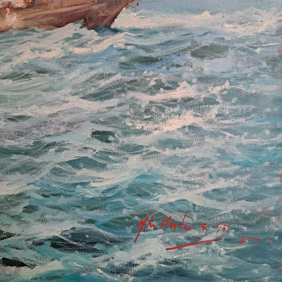  Norberto Martini, Bataille en haute mer, huile sur toile-photo-5