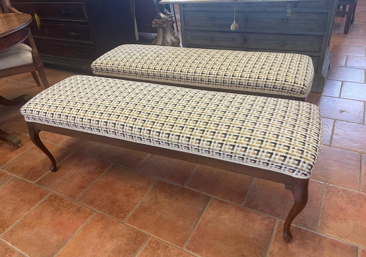 Paire de bancs en noyer rembourrés-photo-1
