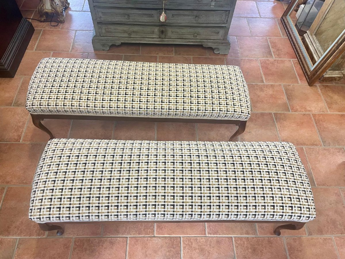 Paire de bancs en noyer rembourrés-photo-2