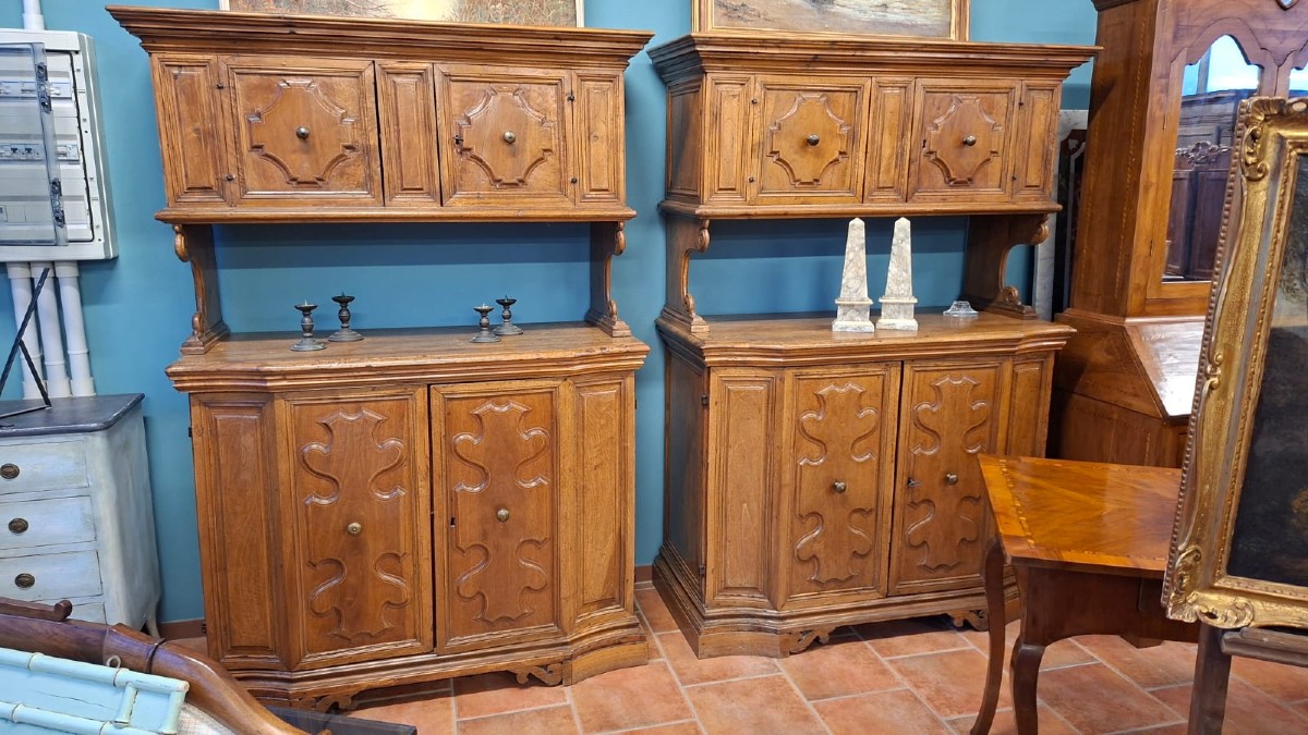 Pair Of 17th Century Threaded Walnut Sacristy Sideboards-photo-2