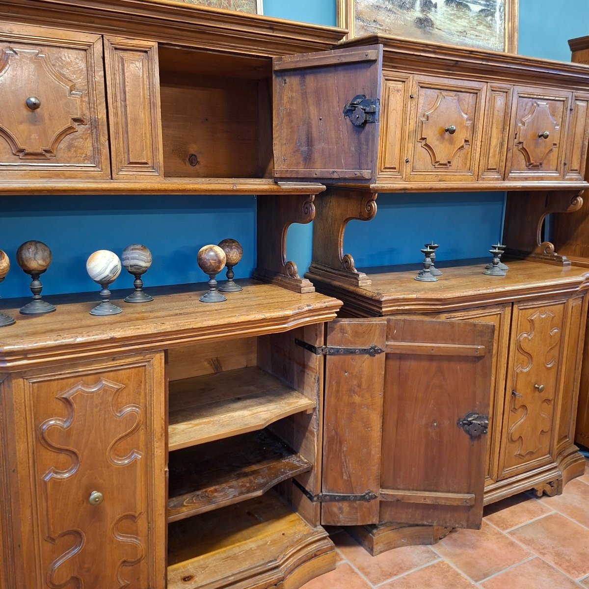 Pair Of 17th Century Threaded Walnut Sacristy Sideboards-photo-7