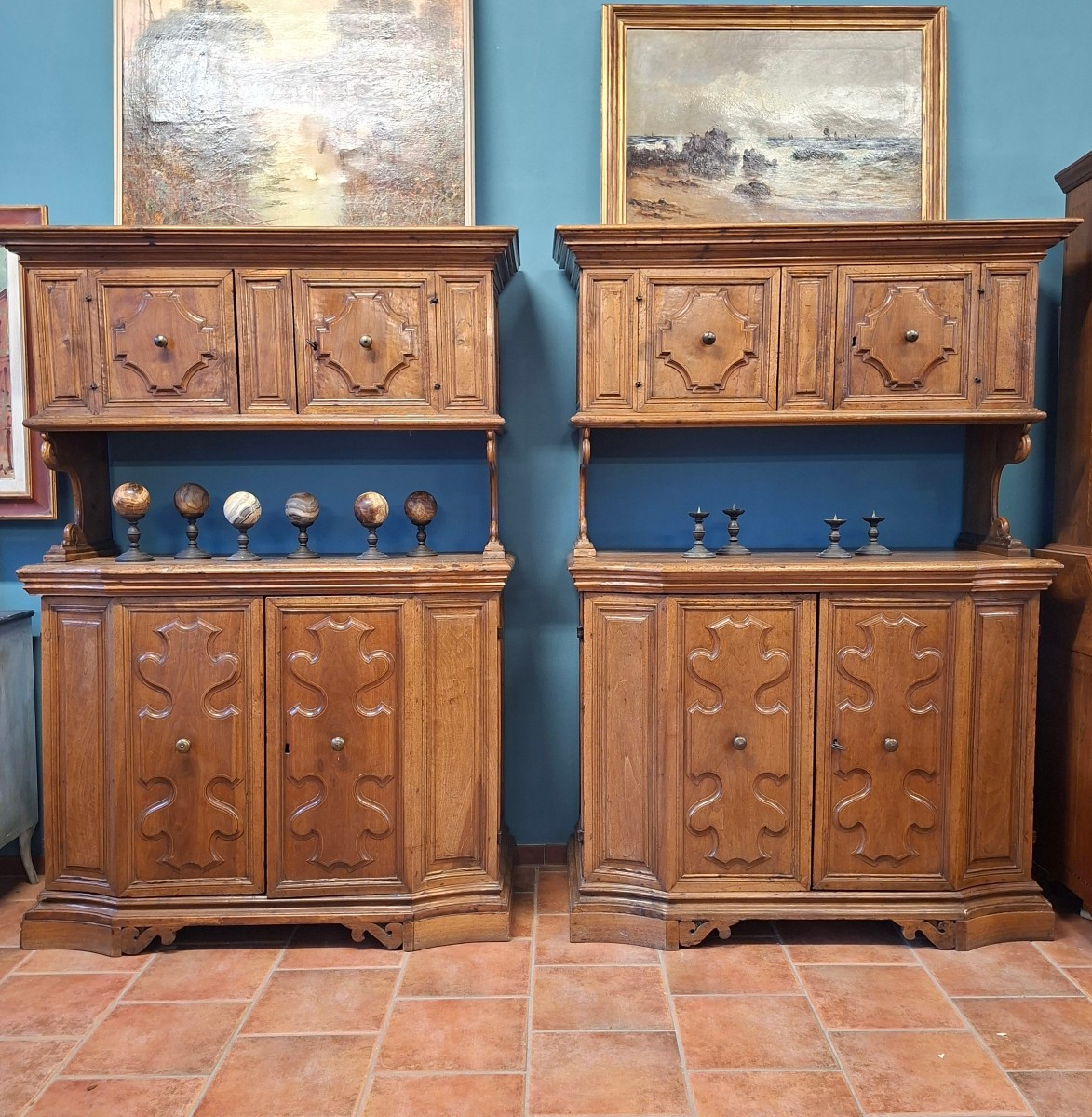 Pair Of 17th Century Threaded Walnut Sacristy Sideboards
