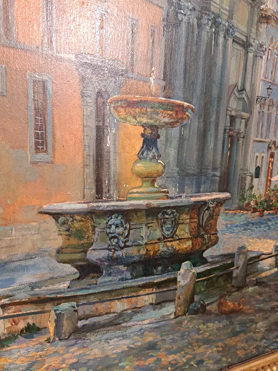 Rome, View Of Piazza Campitelli. Oil On Canvas-photo-3