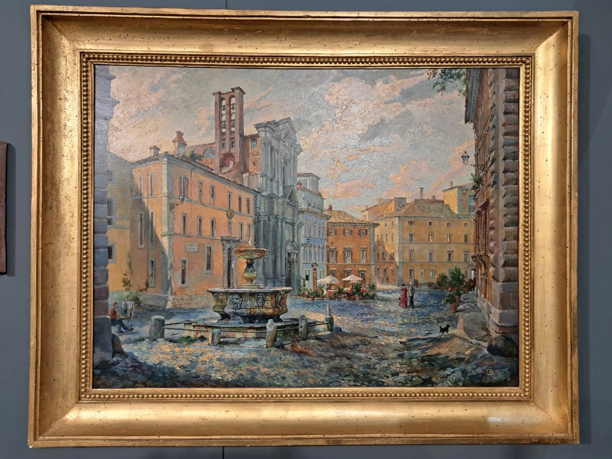 Rome, View Of Piazza Campitelli. Oil On Canvas