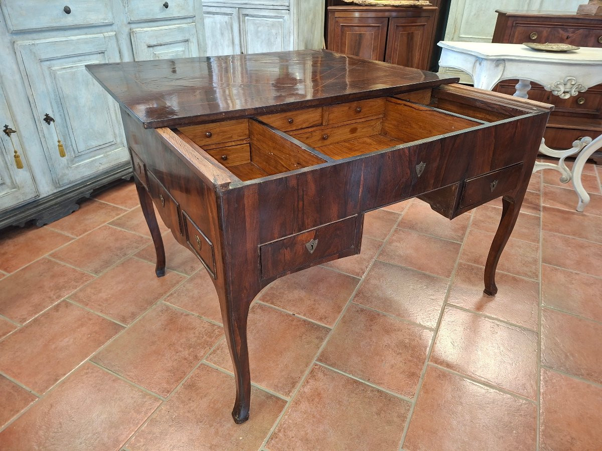 Bureau central Louis XV en palissandre et noyer avec secret-photo-4