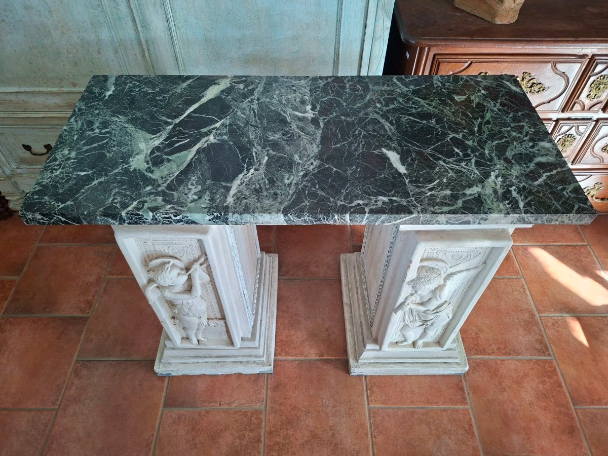 Table de centre, base en plâtre et plateau en marbre.-photo-2
