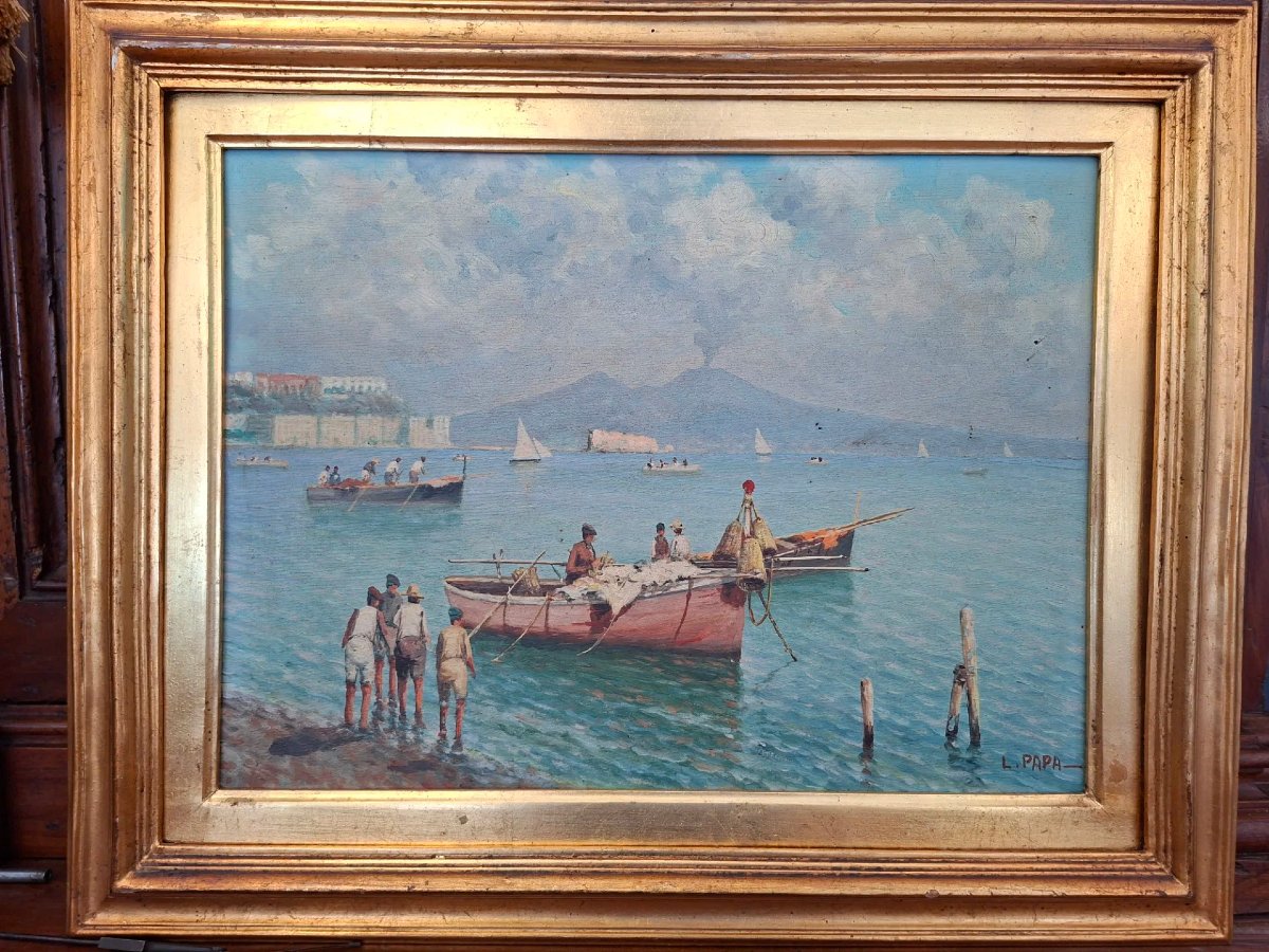 Marina napolitaine, huile sur contreplaqué.-photo-2