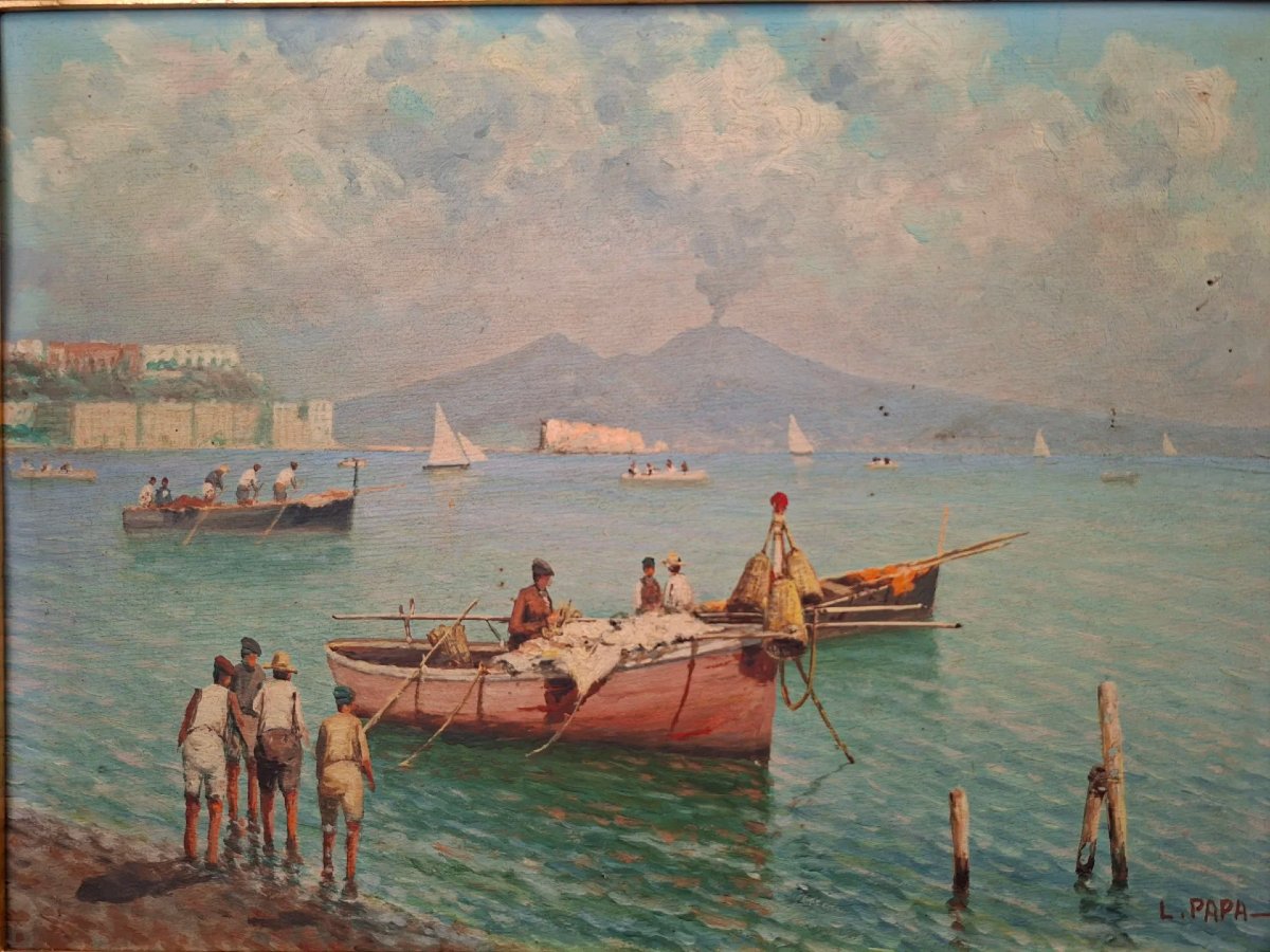 Marina napolitaine, huile sur contreplaqué.-photo-3
