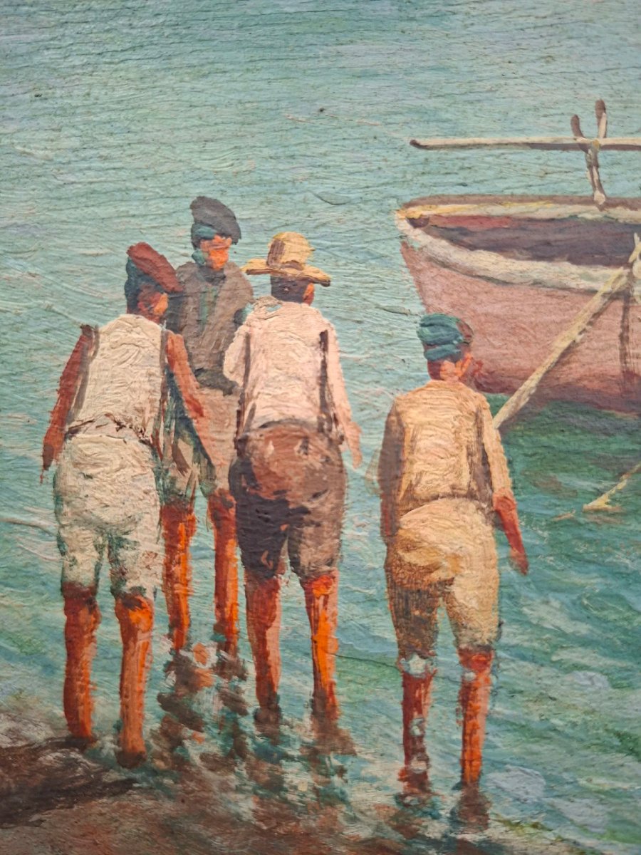 Marina napolitaine, huile sur contreplaqué.-photo-1