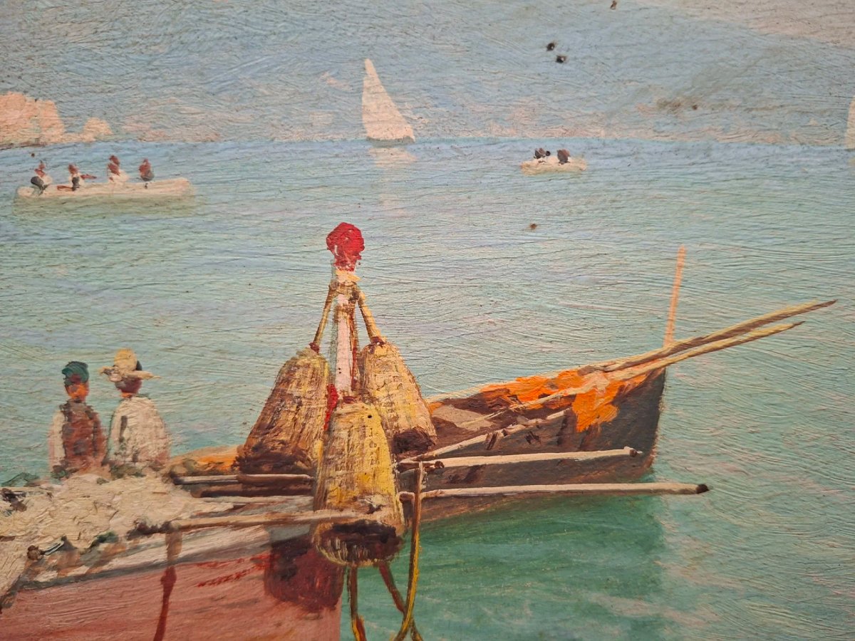 Marina napolitaine, huile sur contreplaqué.-photo-3