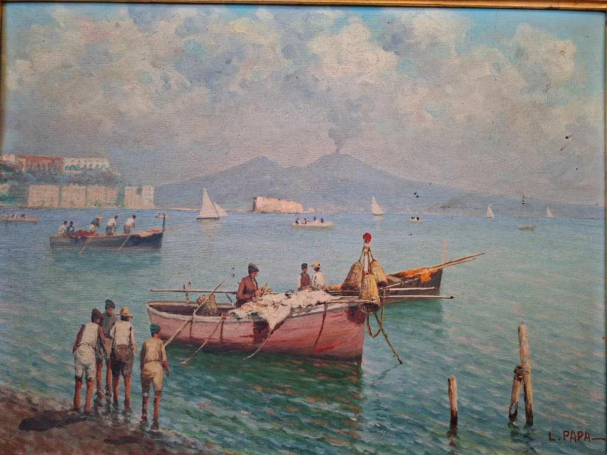 Marina napolitaine, huile sur contreplaqué.