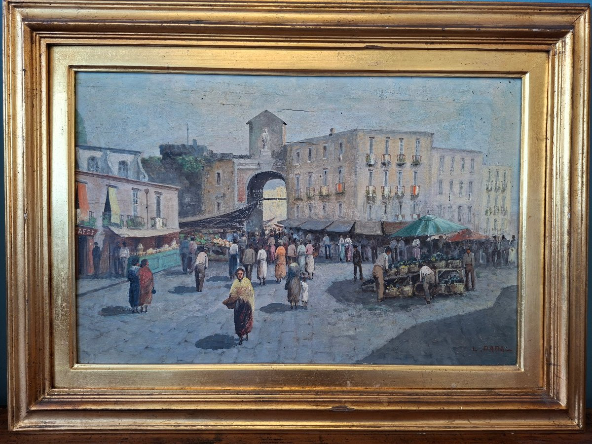 Marché de Porta Capuana, école napolitaine, huile sur panneau-photo-2