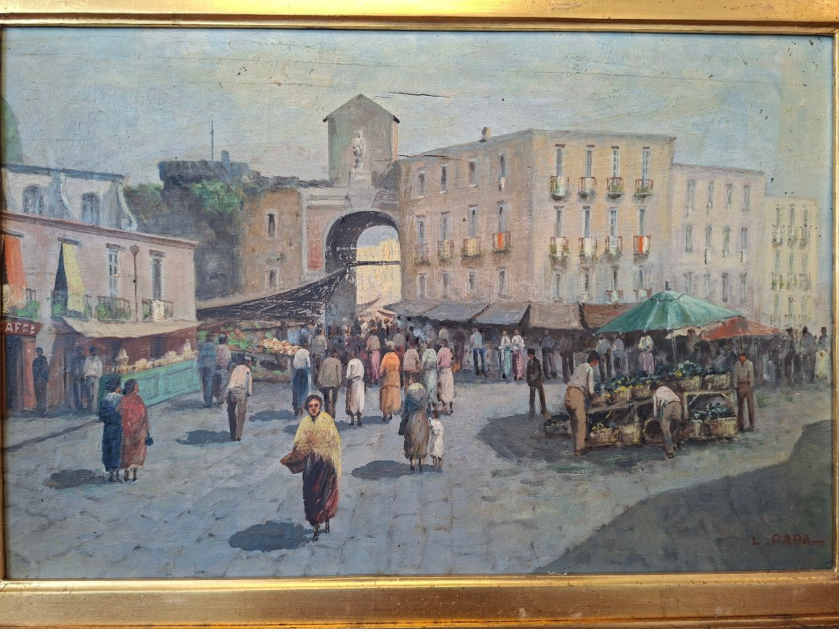 Marché de Porta Capuana, école napolitaine, huile sur panneau-photo-1