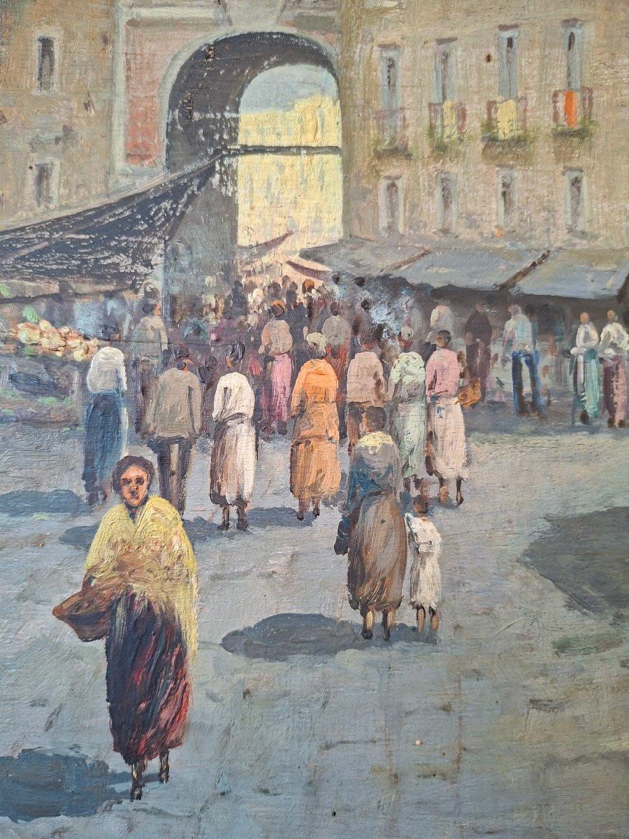 Marché de Porta Capuana, école napolitaine, huile sur panneau-photo-2
