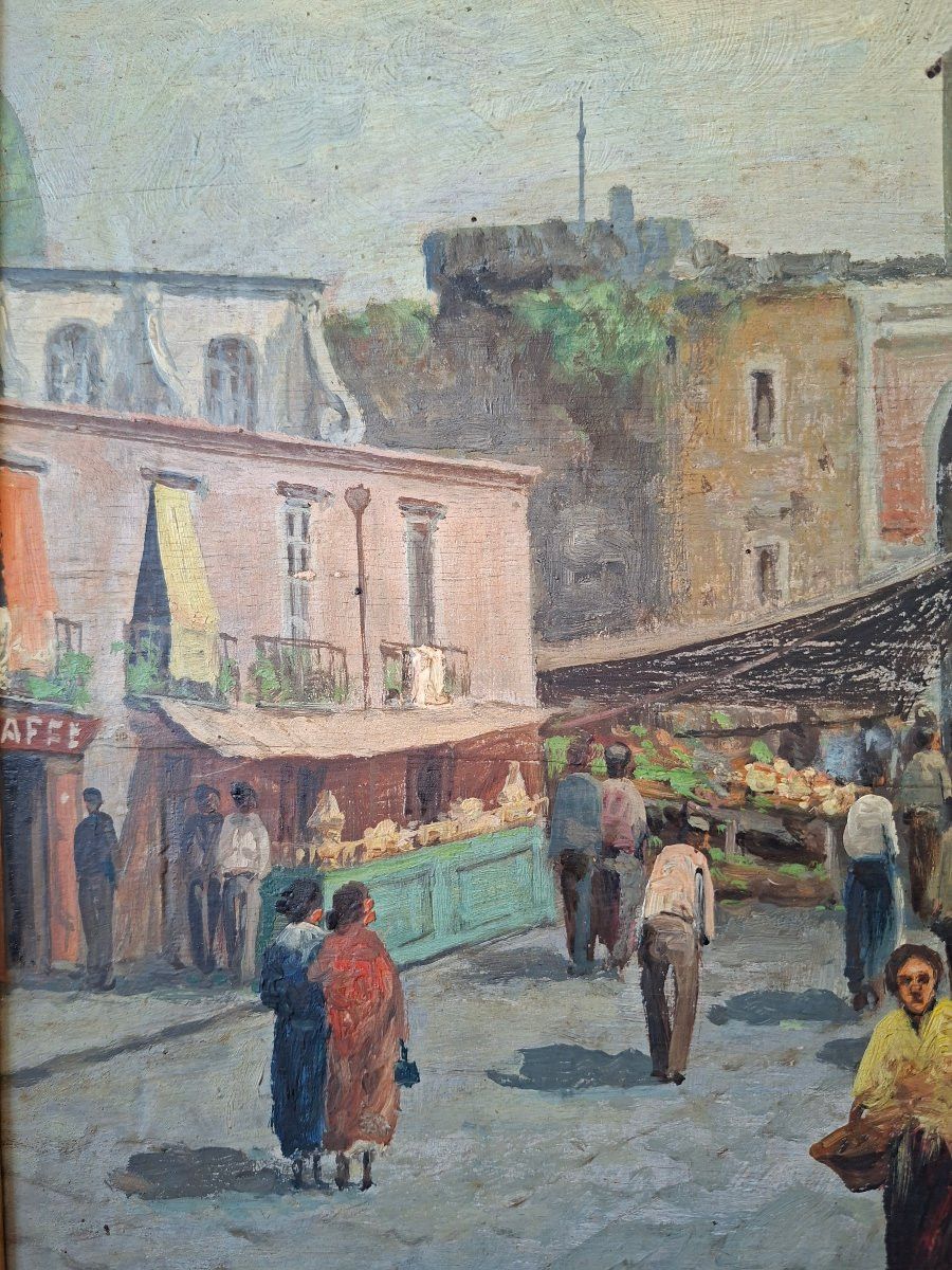 Marché de Porta Capuana, école napolitaine, huile sur panneau-photo-3