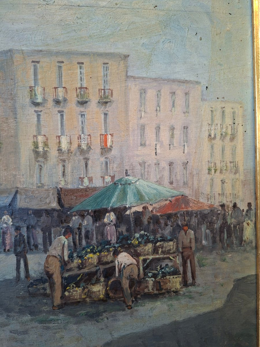Marché de Porta Capuana, école napolitaine, huile sur panneau-photo-4