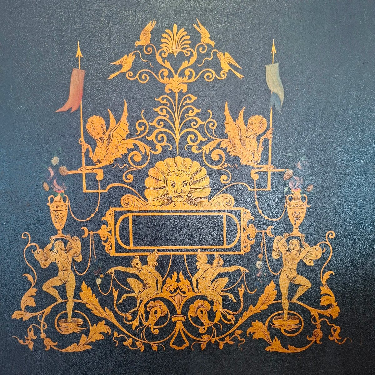 19th-century Ebonized And Painted Panel-photo-2