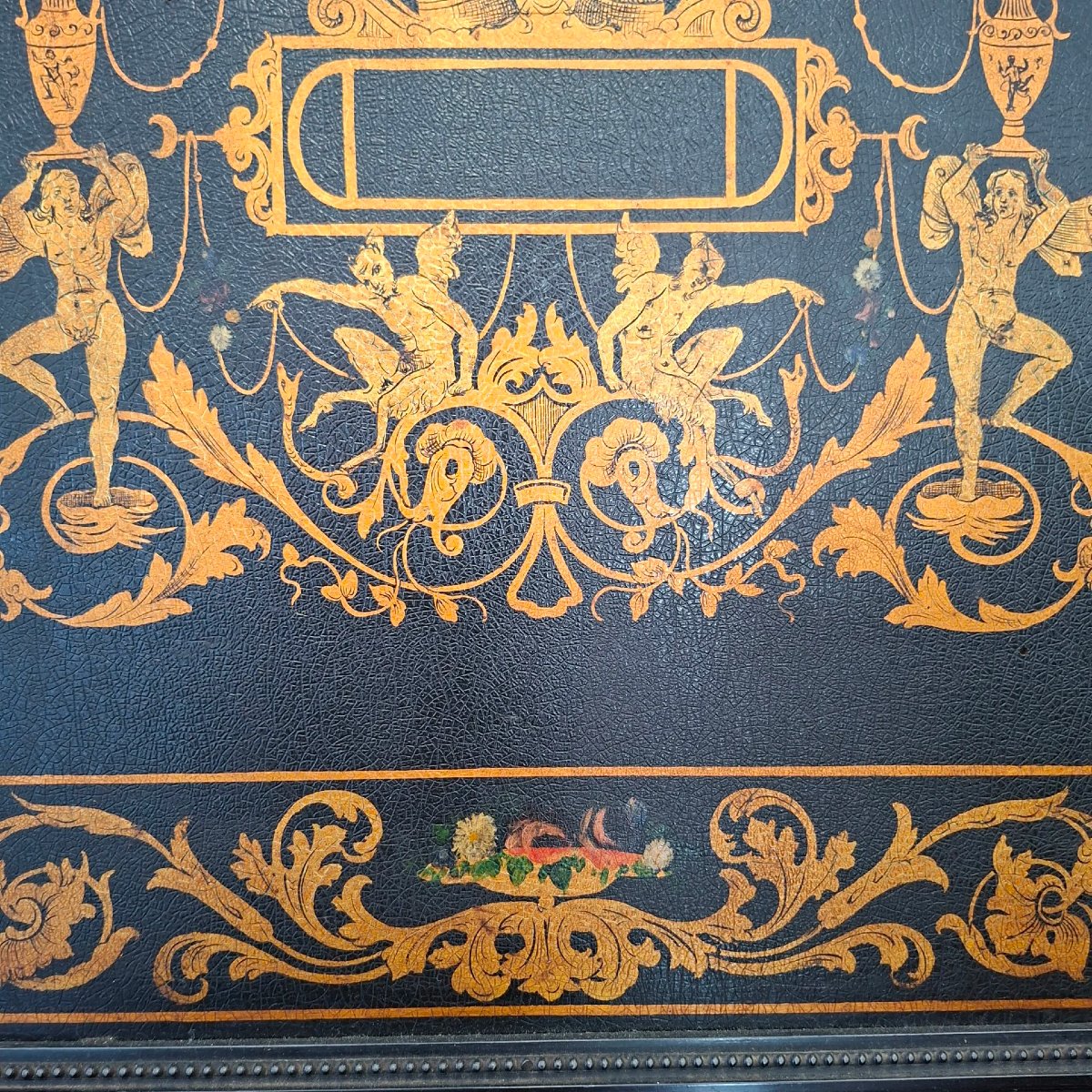19th-century Ebonized And Painted Panel-photo-3