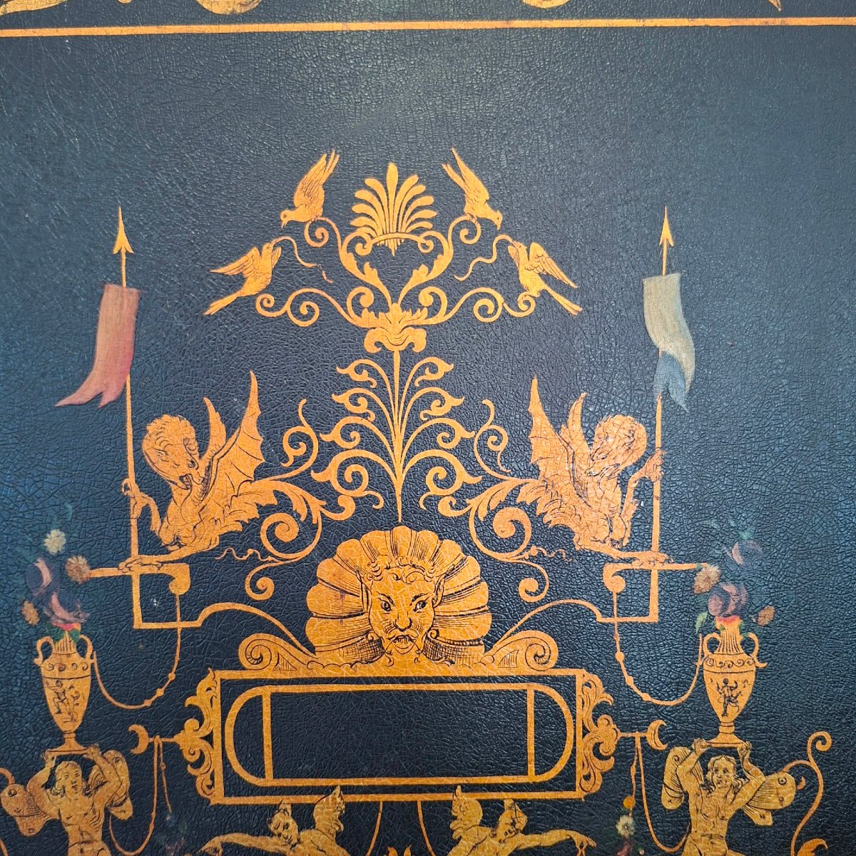 19th-century Ebonized And Painted Panel-photo-1