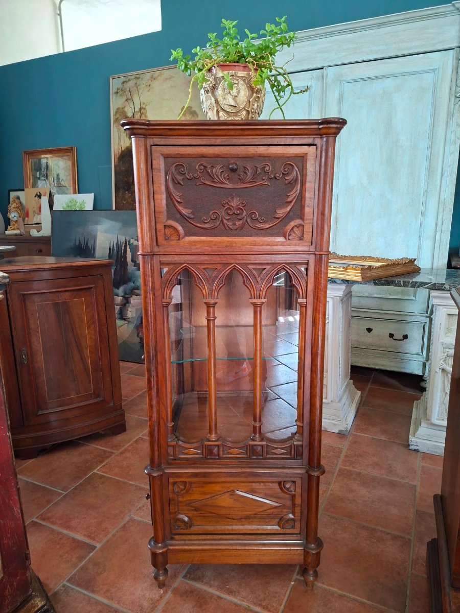 Vitrine de centre en noyer de style néogothique-photo-2