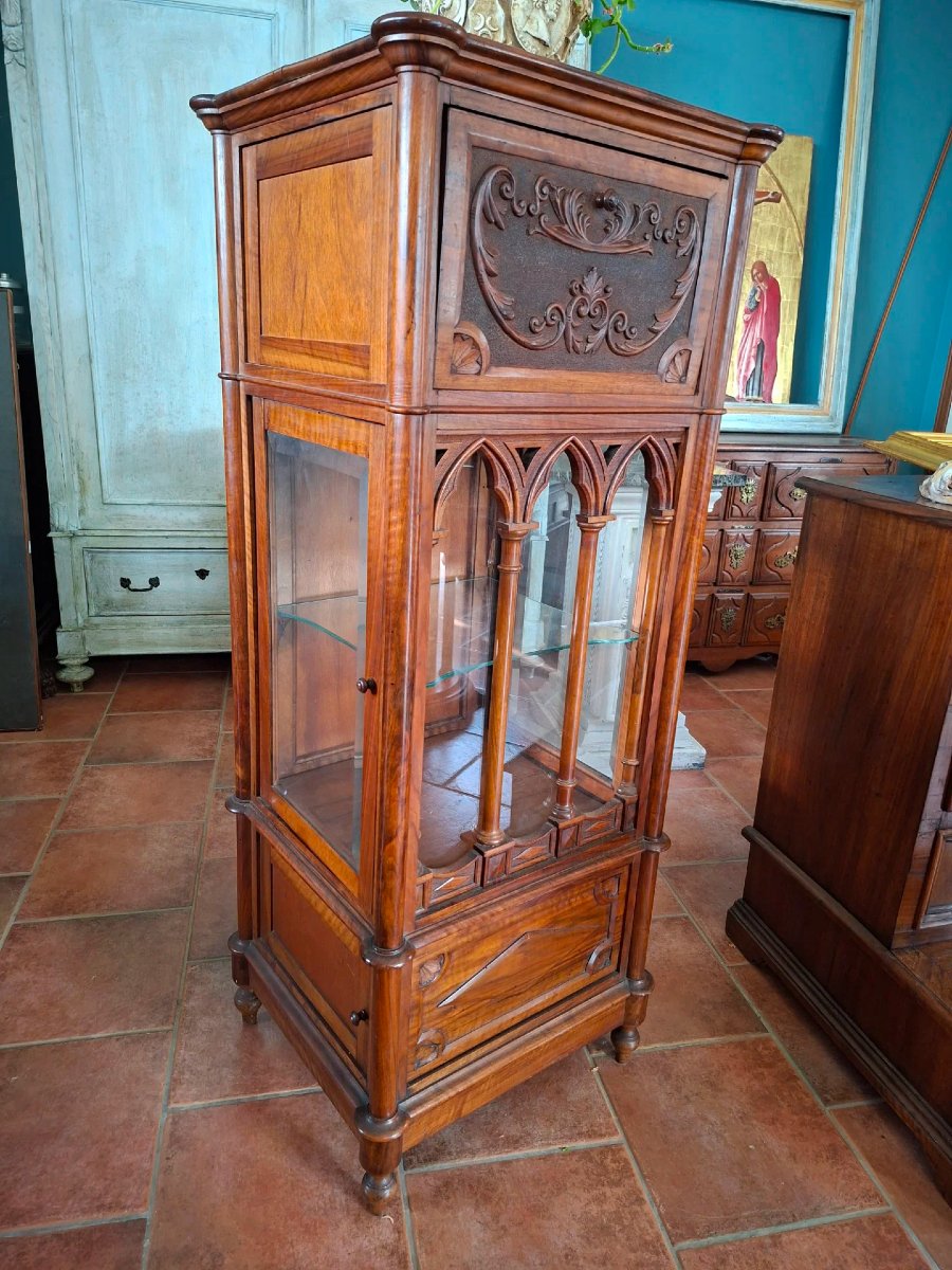 Vitrine de centre en noyer de style néogothique-photo-2