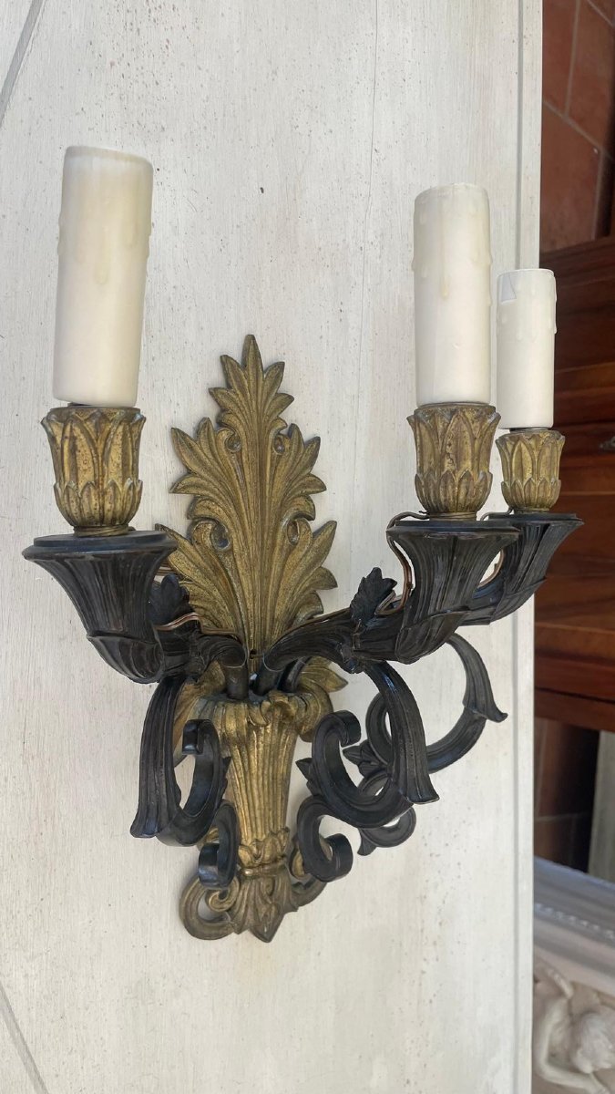 Pair Of 19th-century Gilded Bronze Wall Sconces-photo-2