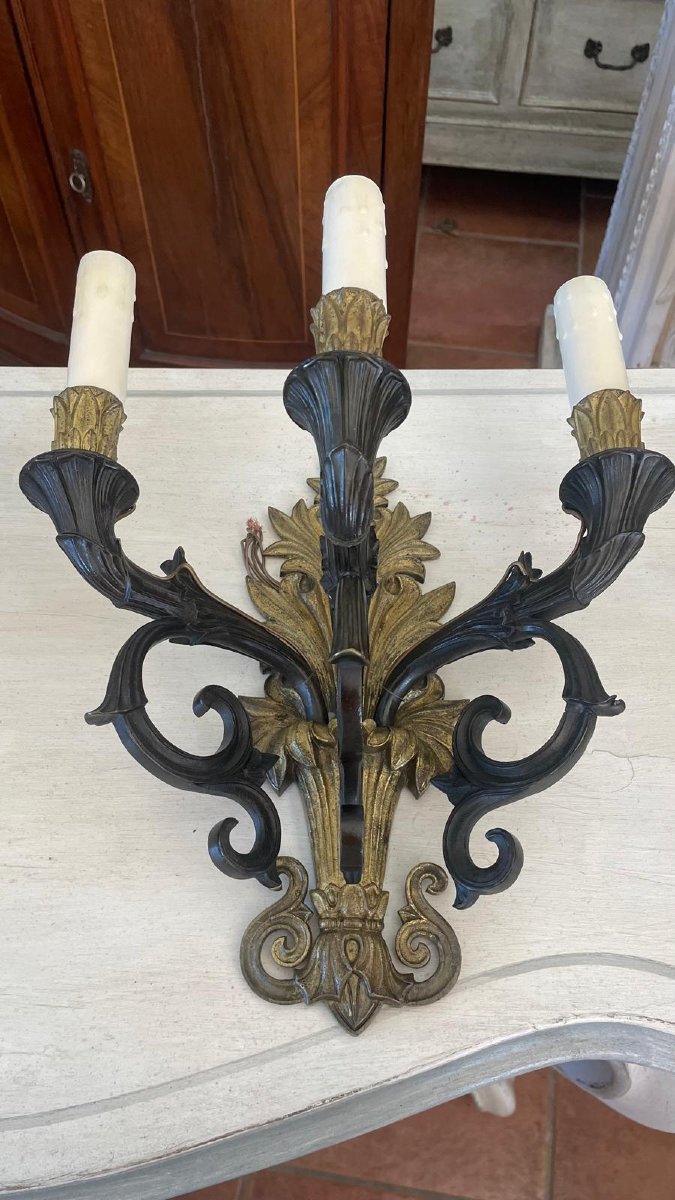 Pair Of 19th-century Gilded Bronze Wall Sconces-photo-3