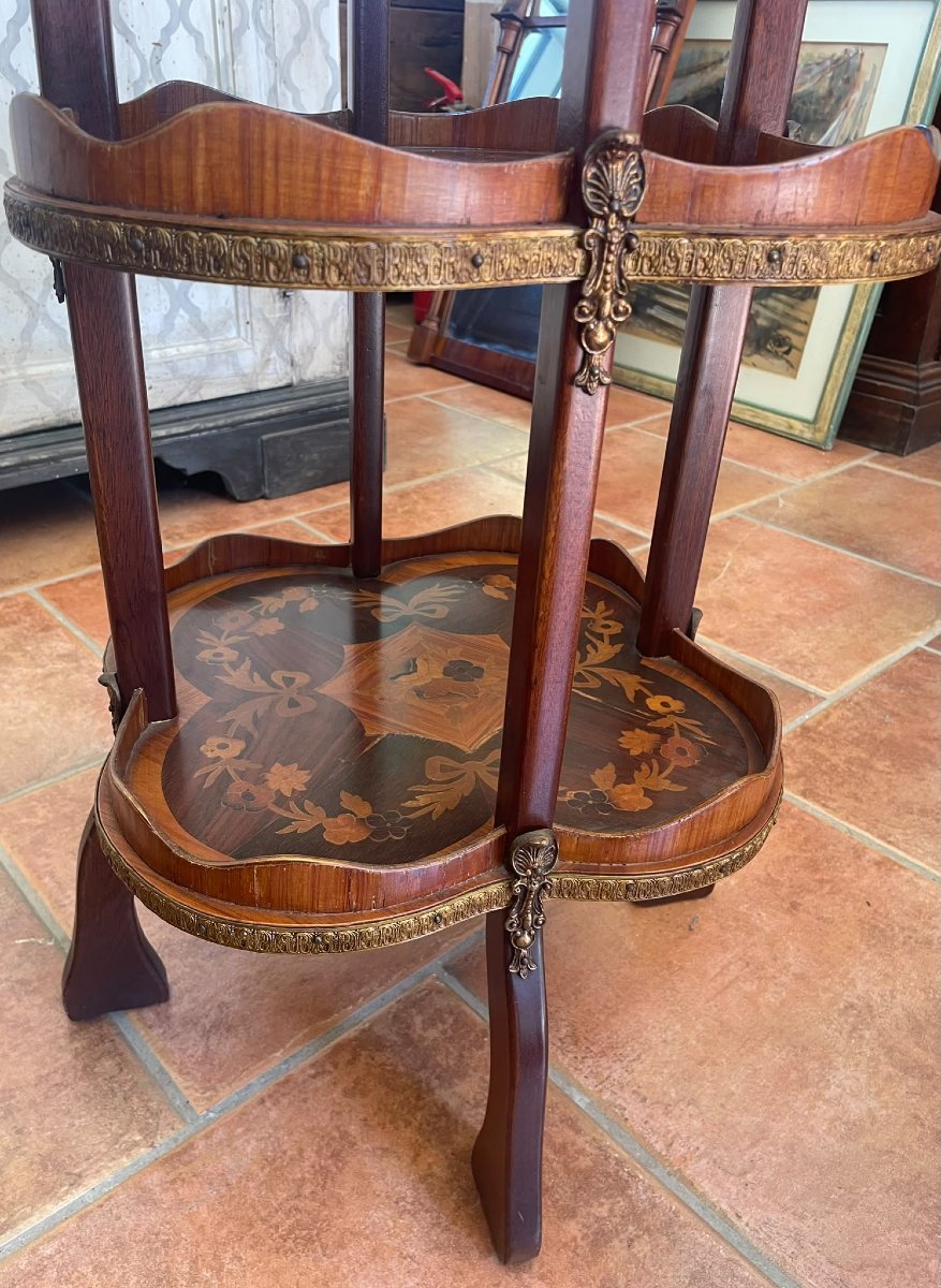 Paire de tables étagère en bois de rose marbré.-photo-1