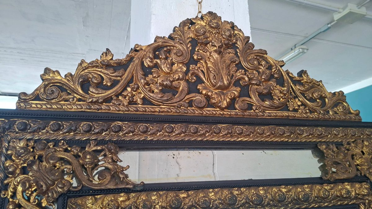 Mirror Made Of Ebony-stained Wood And Embossed Metal-photo-3