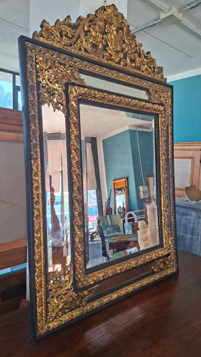 Mirror Made Of Ebony-stained Wood And Embossed Metal-photo-1