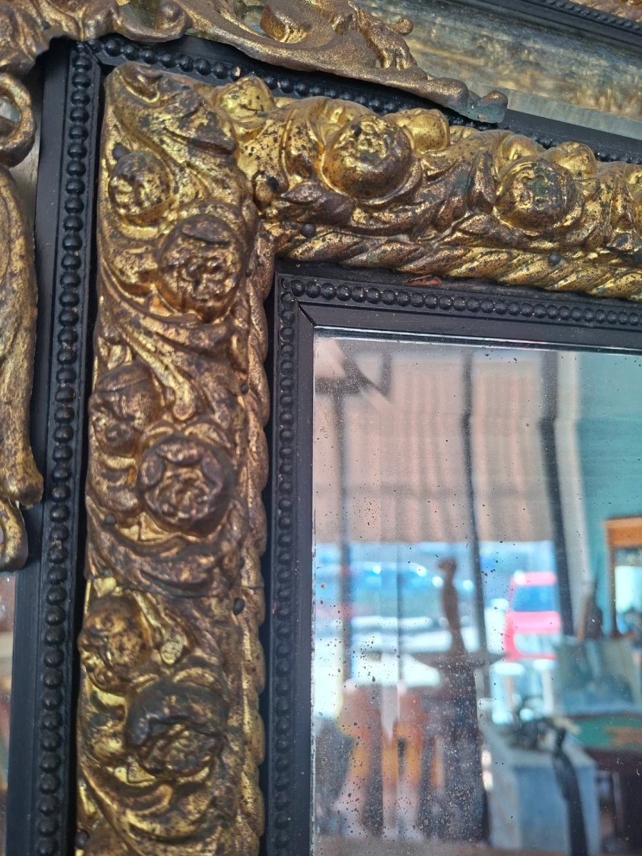 Mirror Made Of Ebony-stained Wood And Embossed Metal-photo-2