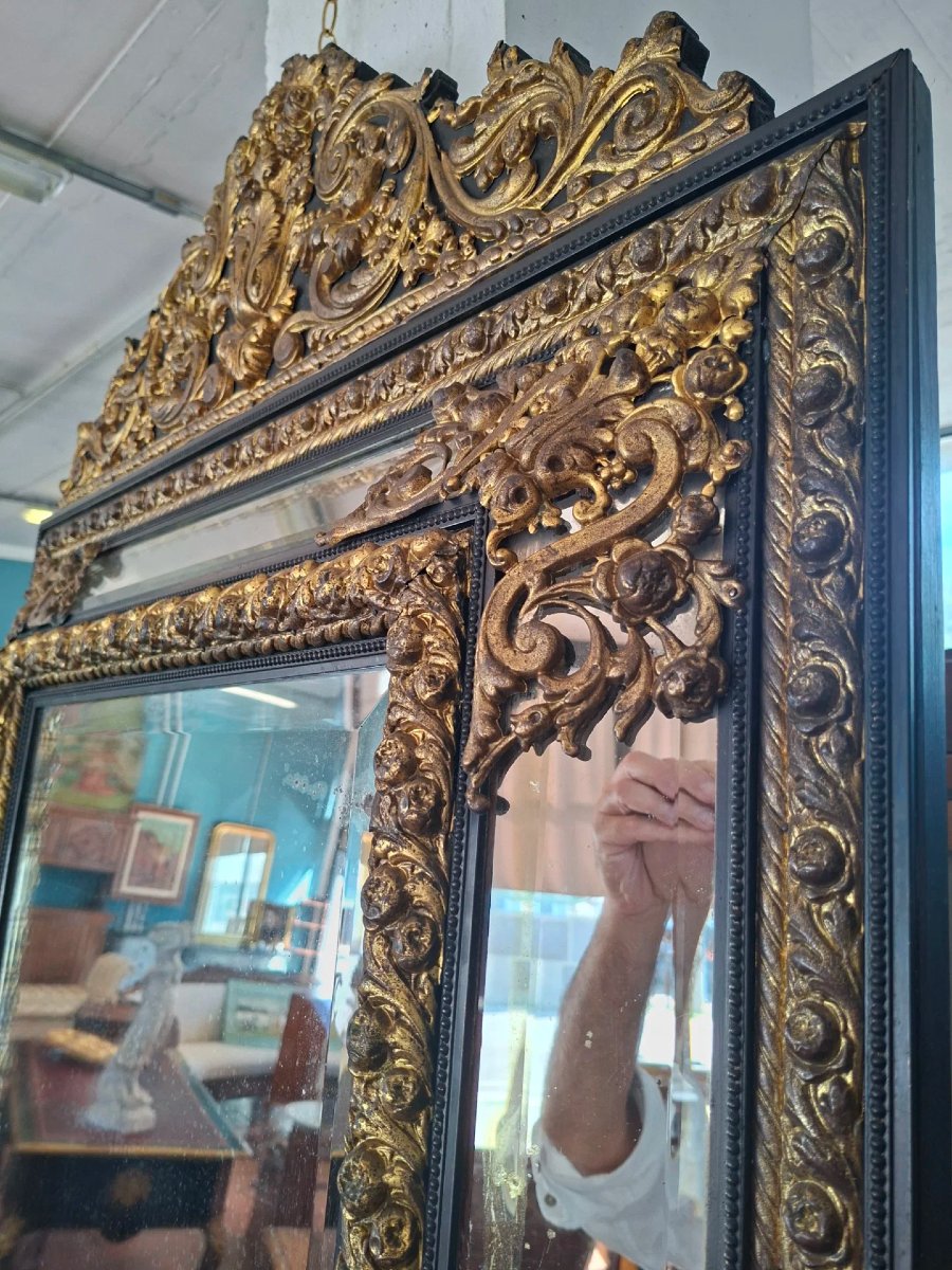 Mirror Made Of Ebony-stained Wood And Embossed Metal-photo-5