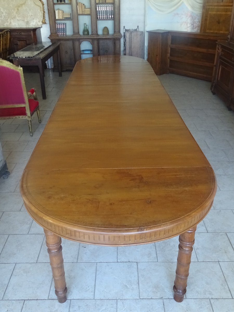 Large Extendable Table In Pyrographed Cherry Wood-photo-2