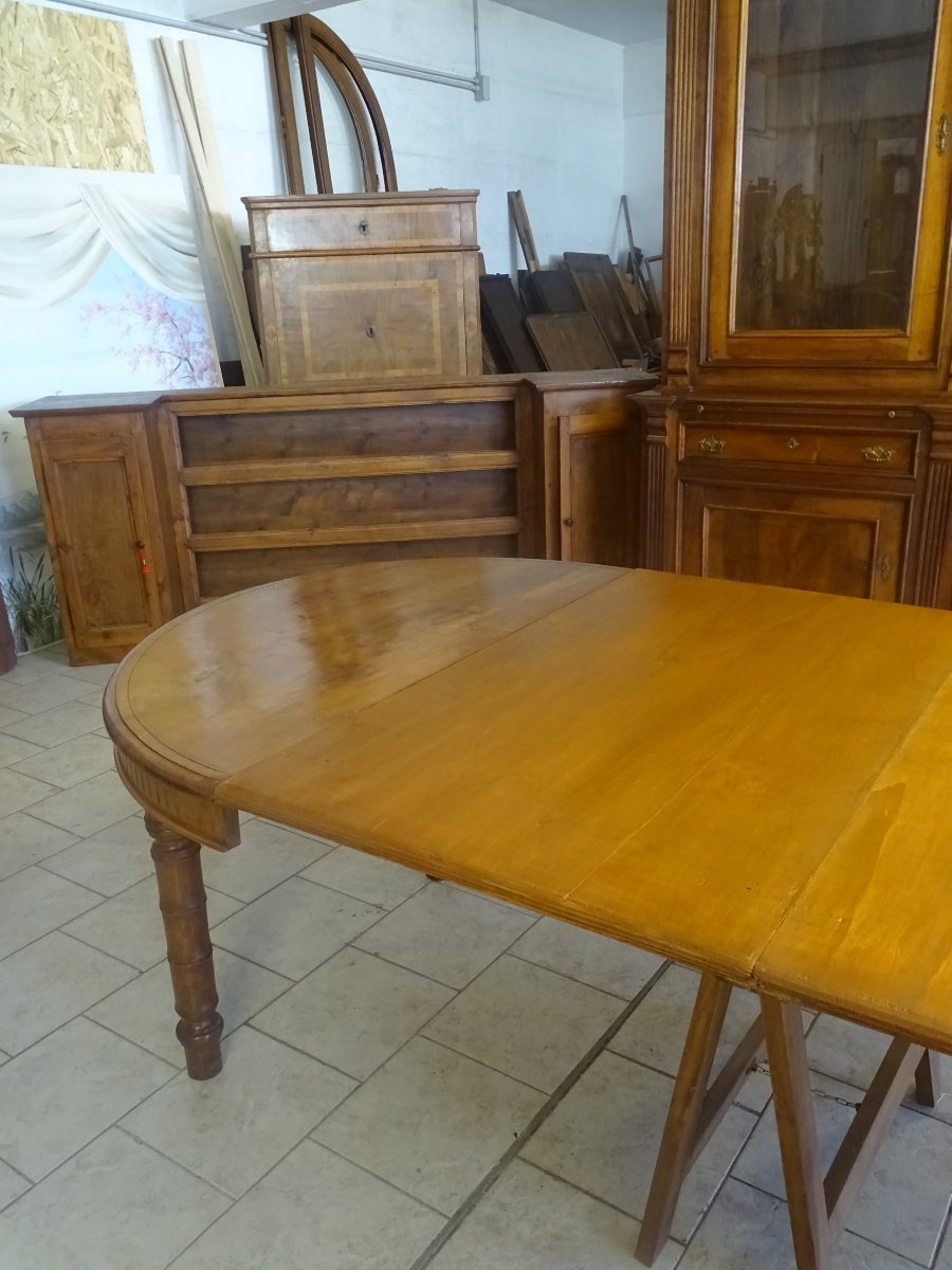 Large Extendable Table In Pyrographed Cherry Wood-photo-4