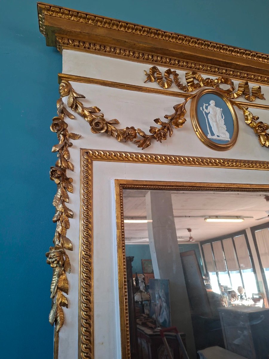 Large Neoclassical Palace-style Mirror In Lacquer And Gold-photo-2