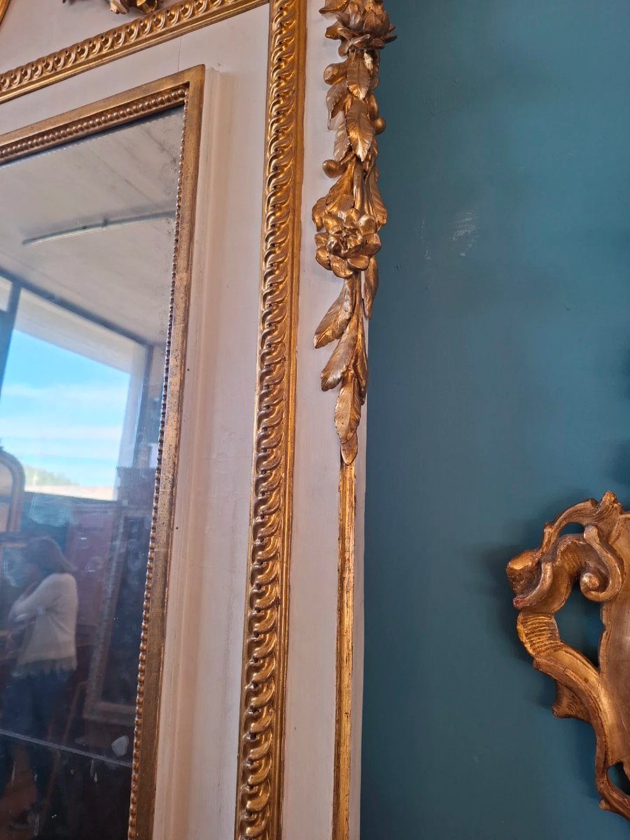 Large Neoclassical Palace-style Mirror In Lacquer And Gold-photo-4