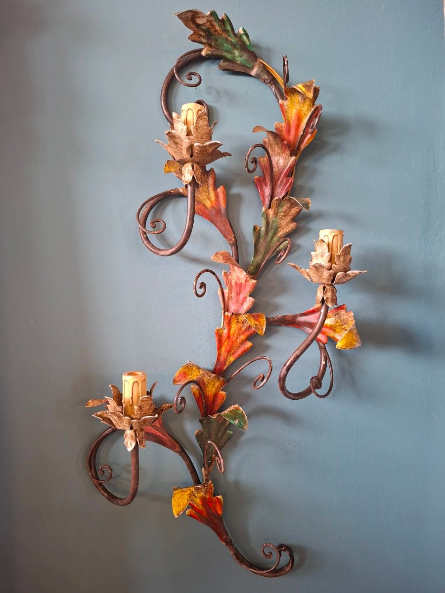 Grands appliques en fer forgé avec des motifs floraux peints-photo-4