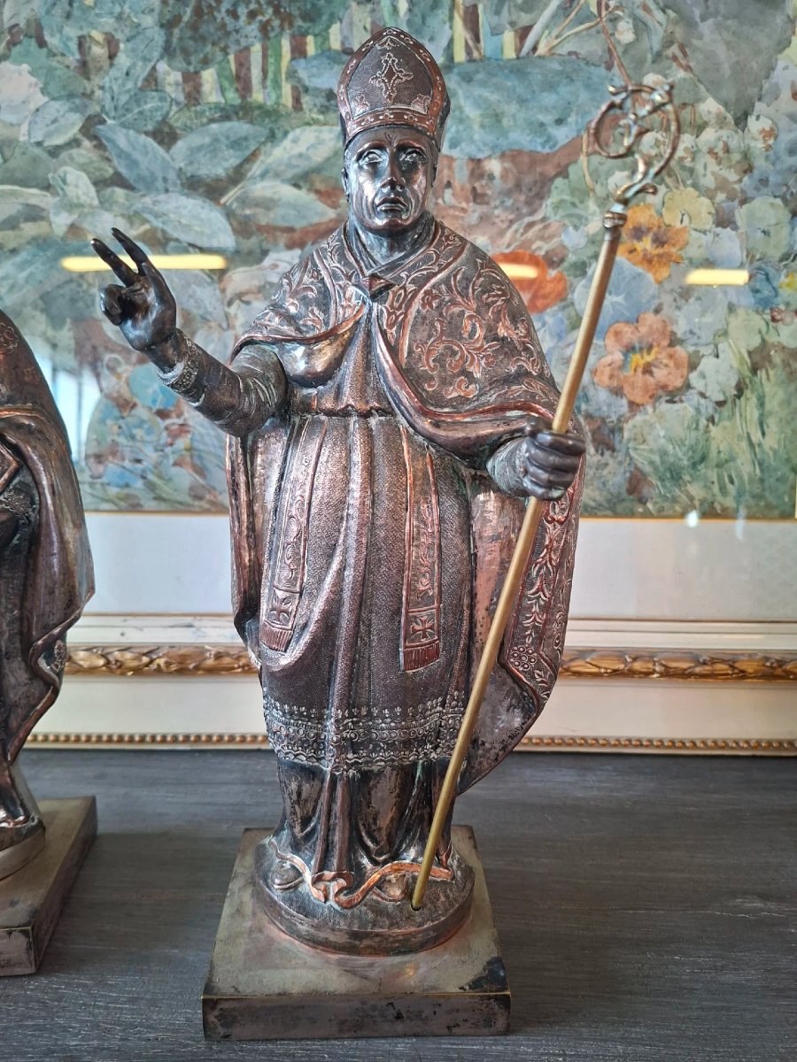 Pair Of Sculptures Made Of Wood And Silver-plated Copper-photo-4