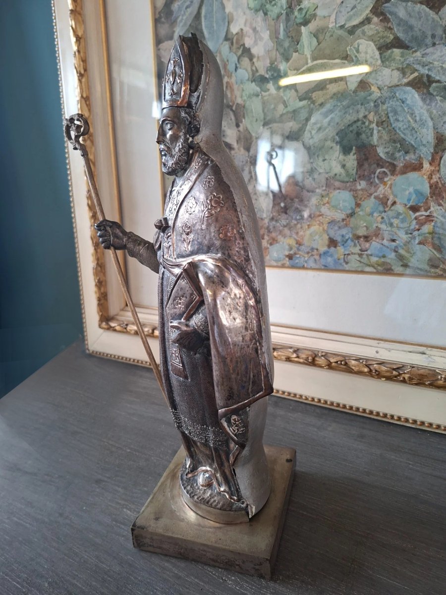 Pair Of Sculptures Made Of Wood And Silver-plated Copper-photo-4