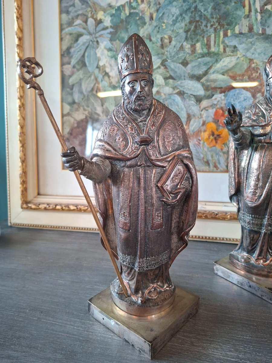 Pair Of Sculptures Made Of Wood And Silver-plated Copper-photo-5