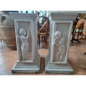 Pair Of Carved Plaster Columns '800