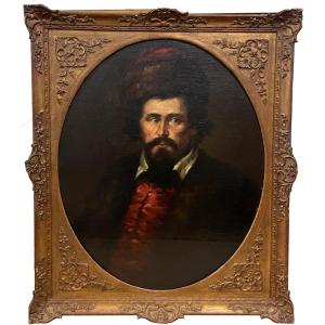 Oil On Oval Canvas In Golden Frame: Portrait Of A Gentleman