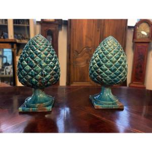 Pair Of Ceramic Pine Cones
