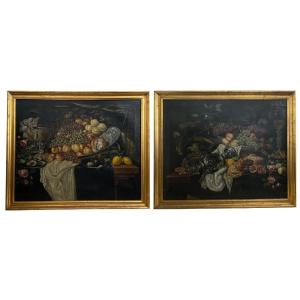 Great Pair Of Flemish Still Lifes Of The Late '700