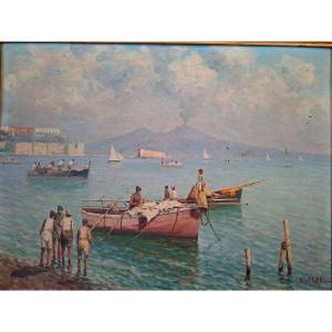 Marina napolitaine, huile sur contreplaqué.
