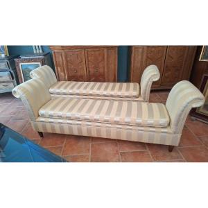 Pair Of Padded Benches With Armrests